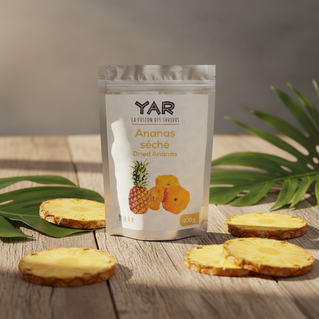 Ananas séché – éclairage naturel, table rustique